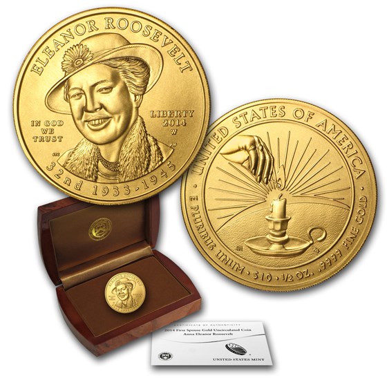 2014-W 1/2 oz Gold Eleanor Roosevelt BU (w/Box & COA) 2014-W 1/2 oz Gold Eleanor Roosevelt BU (w/Box & COA)